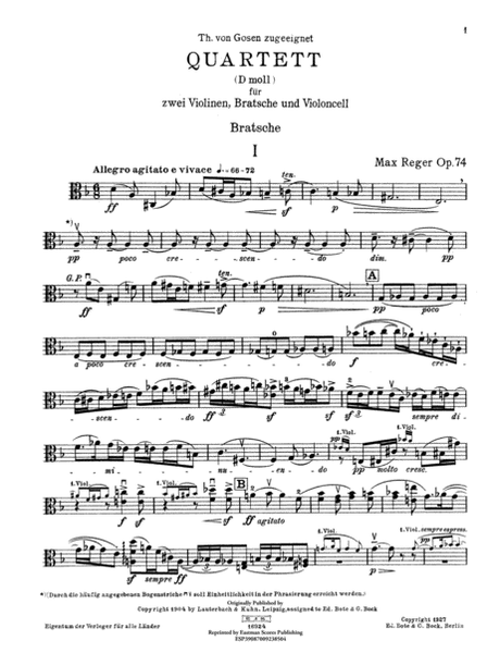 Quartett, D moll, Op. 74, fur zwei Violinen, Bratsche und Violoncell