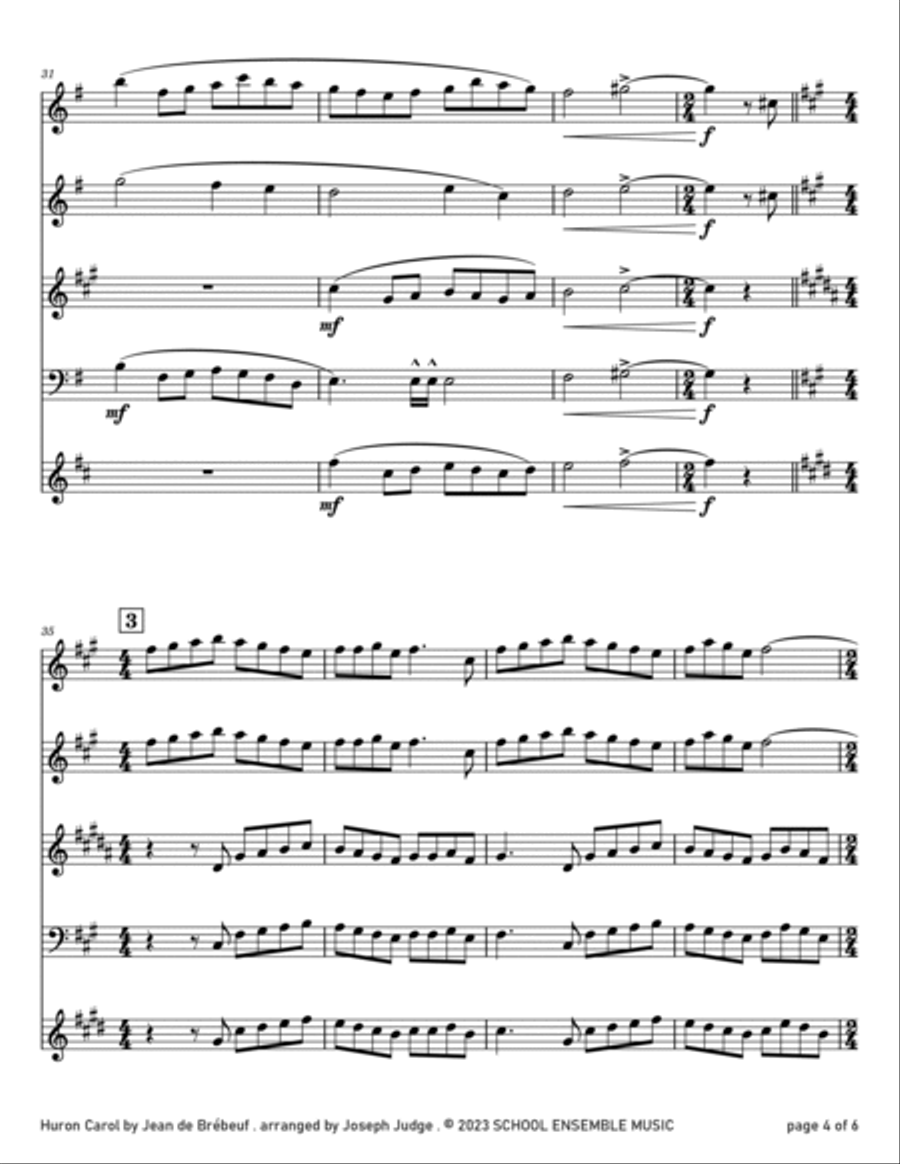 Huron Carol for Woodwind Quartet in Schools Woodwind Quartet scores gallery preview page 4
