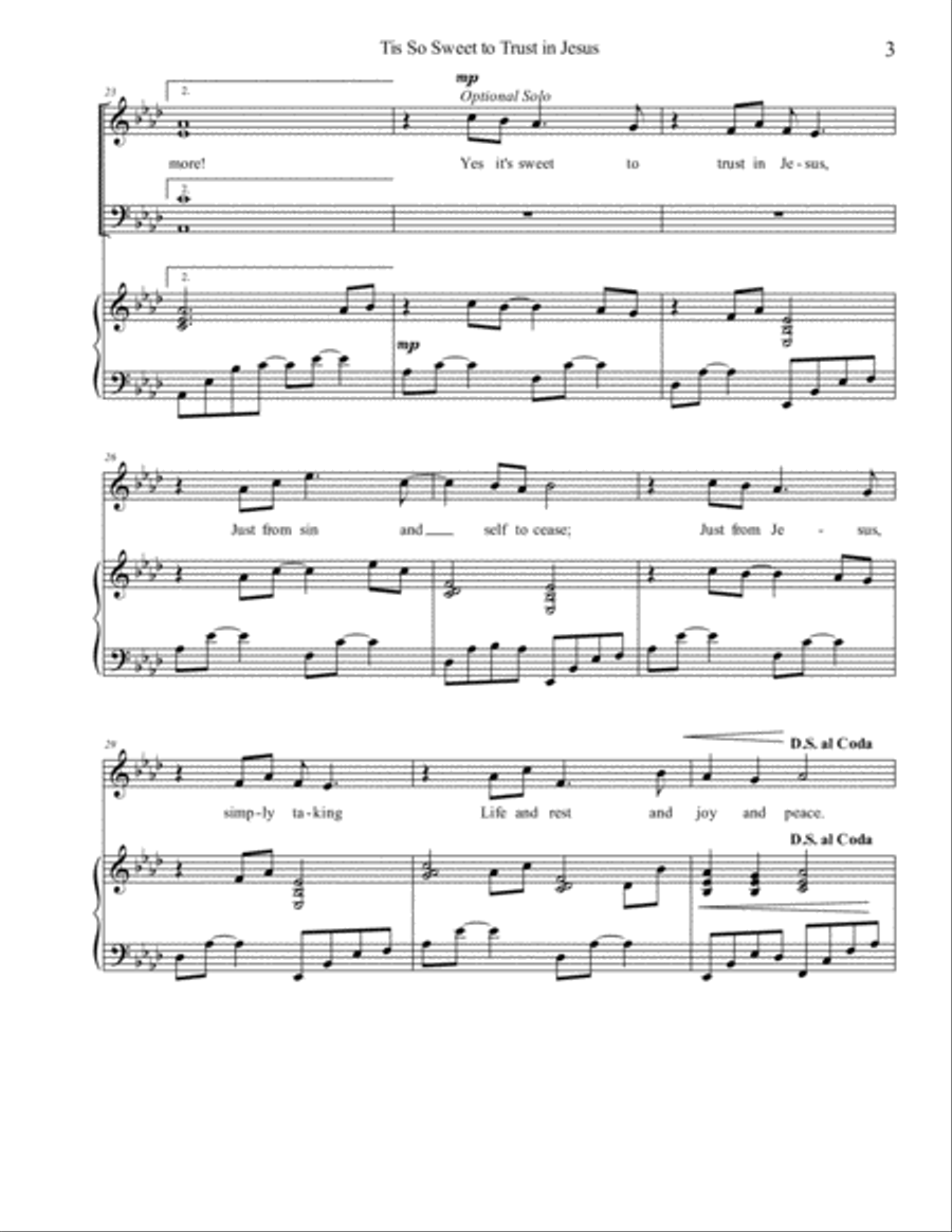 Tis So Sweet to Trust in Jesus 4-Part scores gallery preview page 3