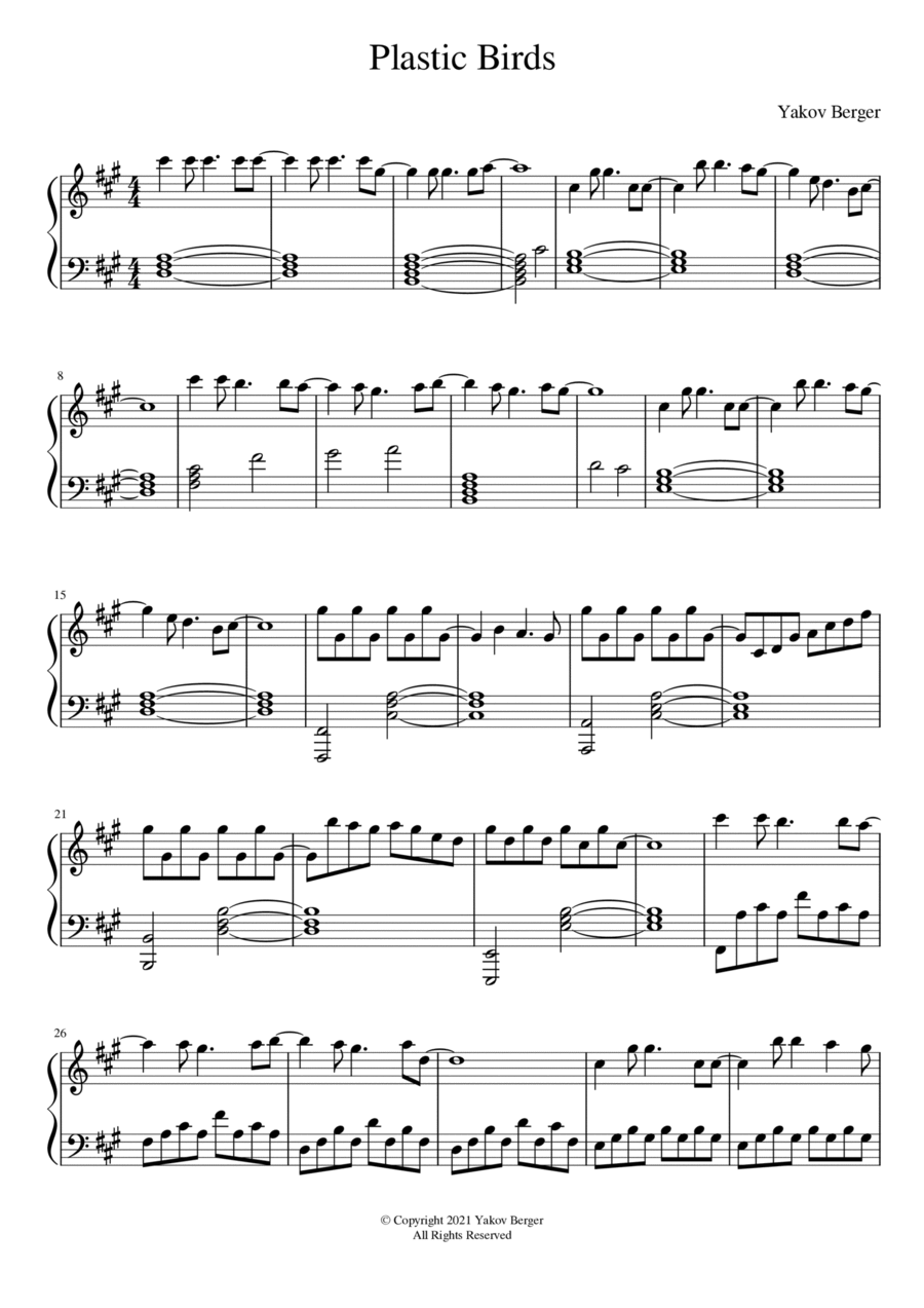 Plastic Birds Piano Solo scores gallery preview page 1