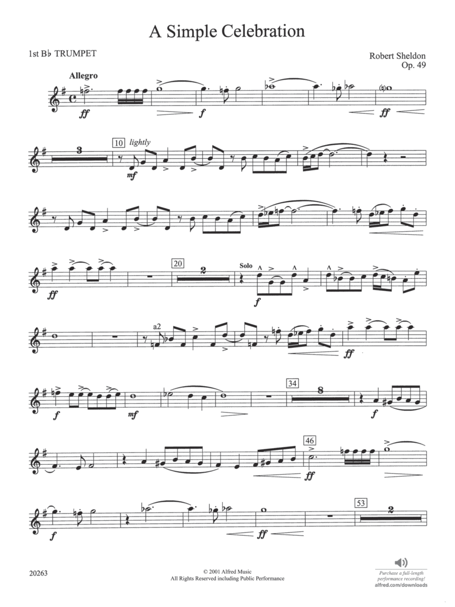 A Simple Celebration: 1st B-flat Trumpet Concert Band scores gallery preview page 1