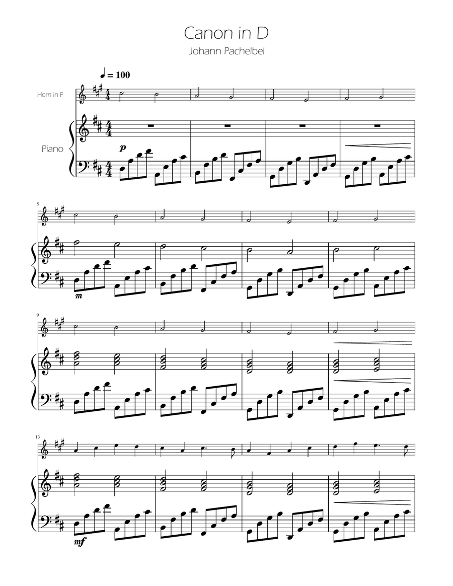 Canon in D - French Horn Solo w/ Piano Piano scores gallery preview page 1