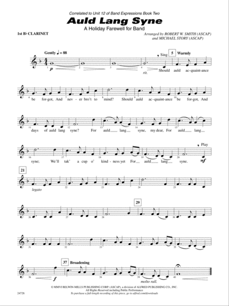 Auld Lang Syne (A Holiday Farewell for Band): 1st B-flat Clarinet Concert Band scores gallery preview page 1