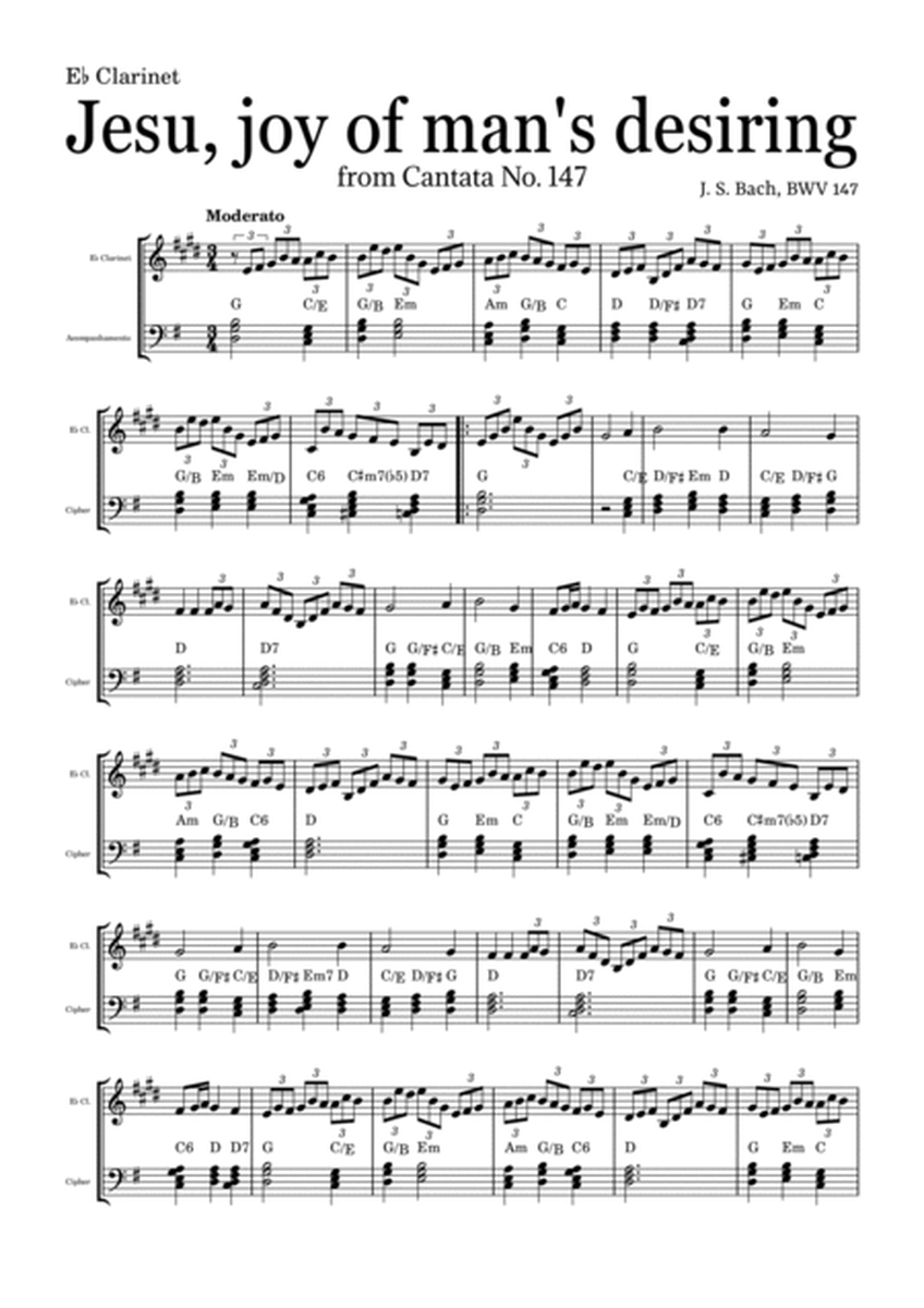 JESU, JOY OF MAN'S DESIRING by Bach - easy version for E♭ Clarinet and piano with chords image number null