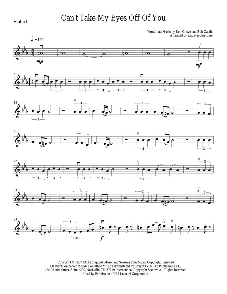 Can't Take My Eyes Off Of You String Quartet scores gallery preview page 1
