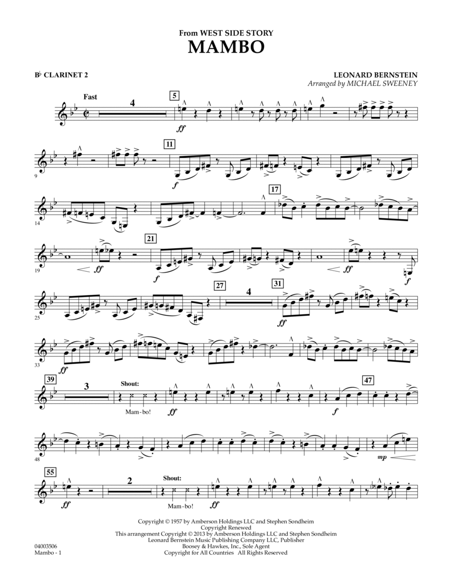 Mambo (from West Side Story) - Bb Clarinet 2 Concert Band scores gallery preview page 1