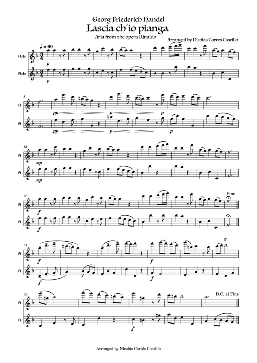 Handel - Lascia ch'io pianga for Flute Duet image number null