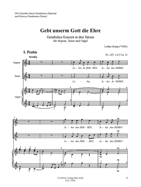 Gebt unserm Gott die Ehre -Geistliches Konzert in drei Sätzen für Sopran, Tenor und Orgel-