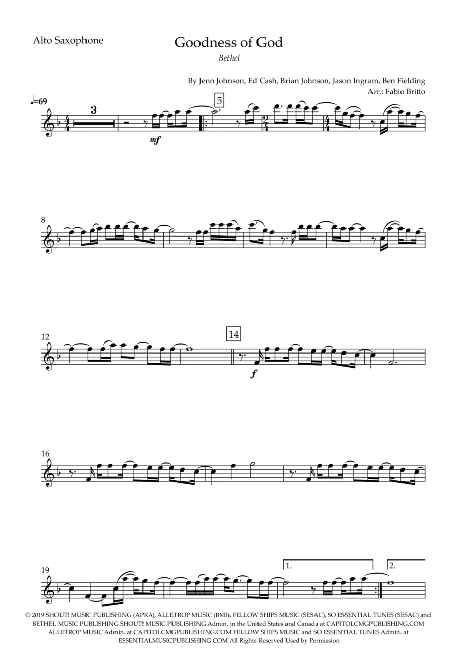 Goodness Of God Alto Saxophone scores gallery preview page 1