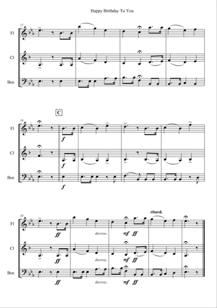 Happy Birthday To You Woodwind Trio scores gallery preview page 2