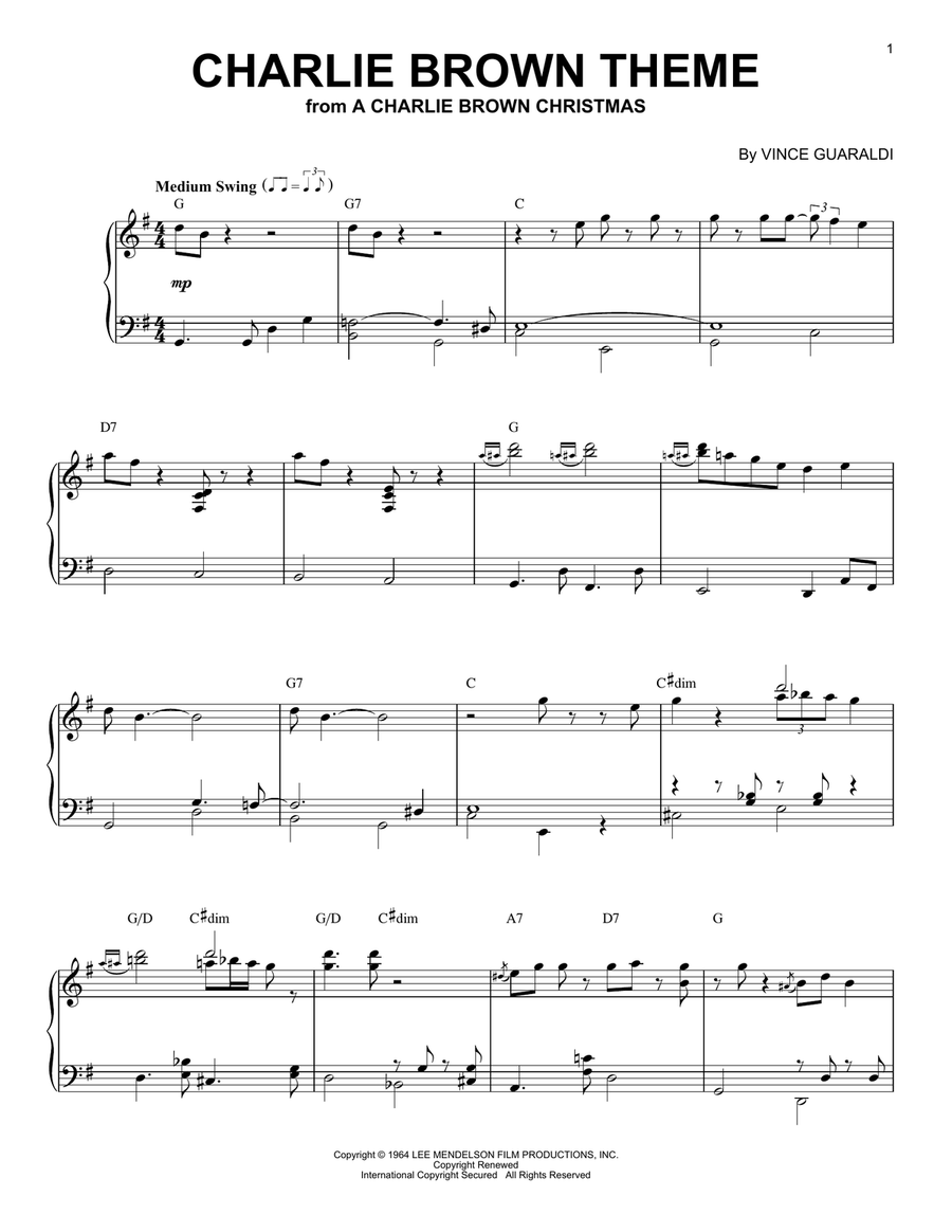 Charlie Brown Theme Piano Solo scores gallery preview page 1