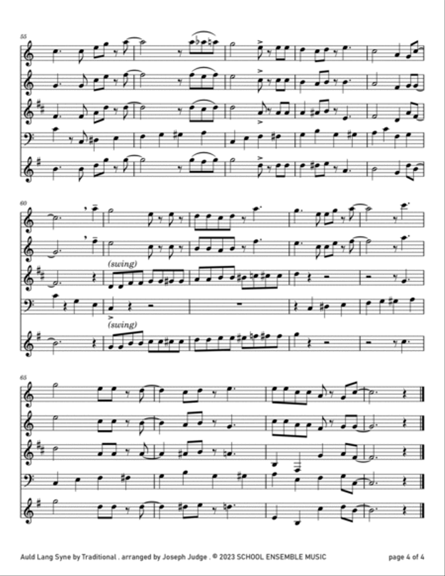 Auld Lang Syne for Woodwind Quartet in Schools Woodwind Quartet scores gallery preview page 4
