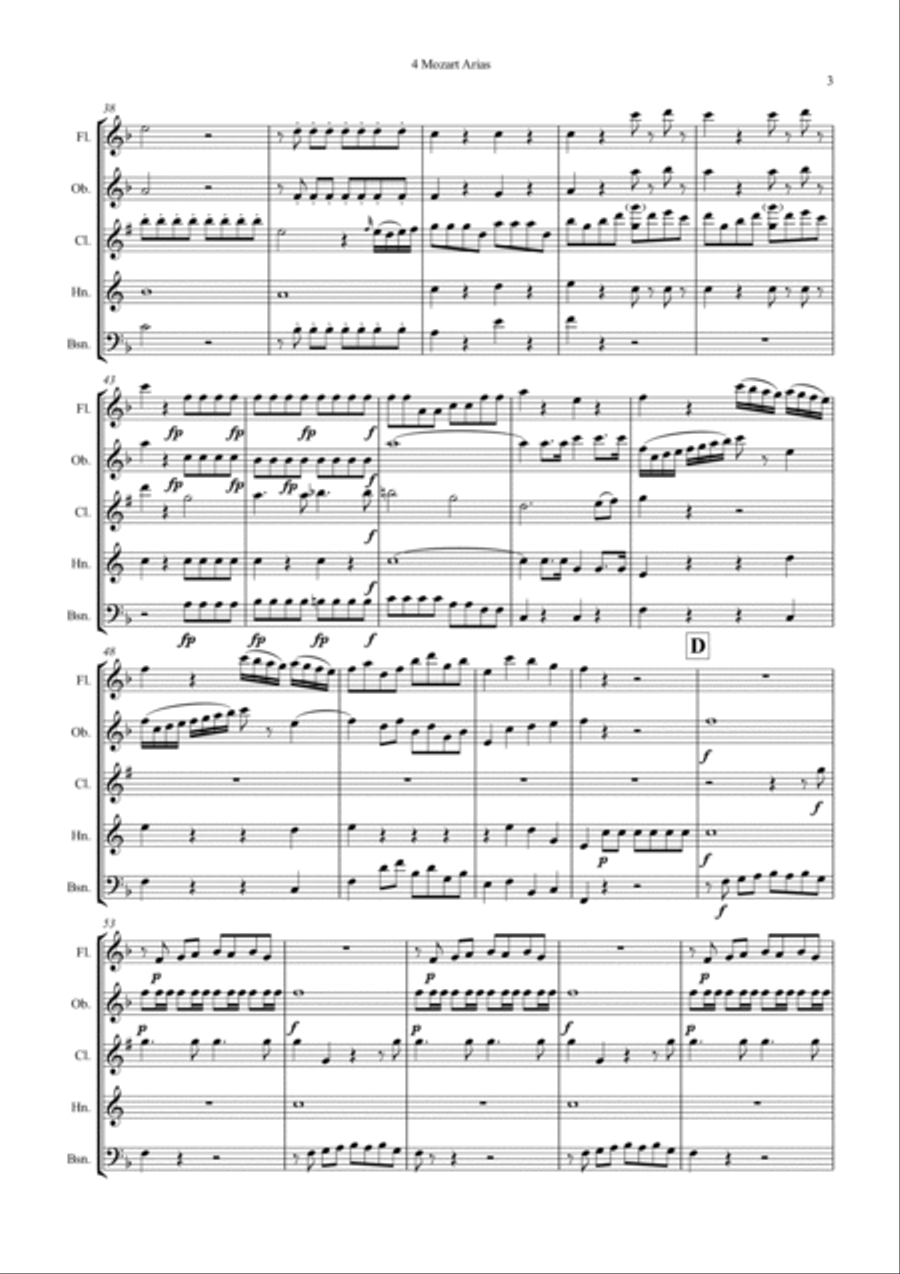 Mozart: 4 Popular Operatic Arias - wind quintet Woodwind Quintet scores gallery preview page 3