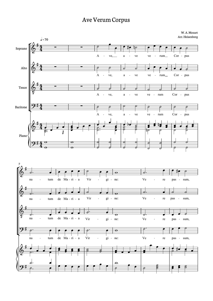 Mozart - Ave Verum Corpus for SATBar 4-Part scores gallery preview page 1