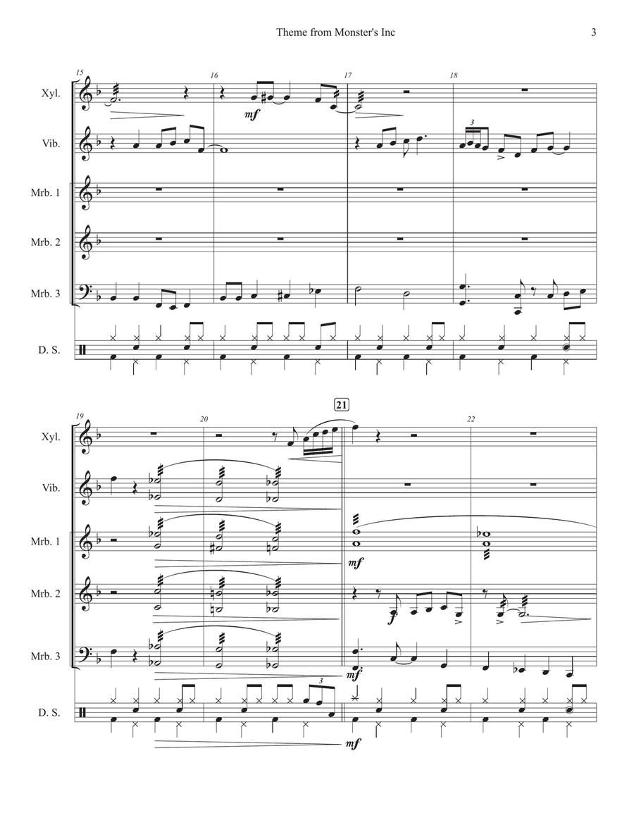 Monsters Inc. Percussion Ensemble scores gallery preview page 3