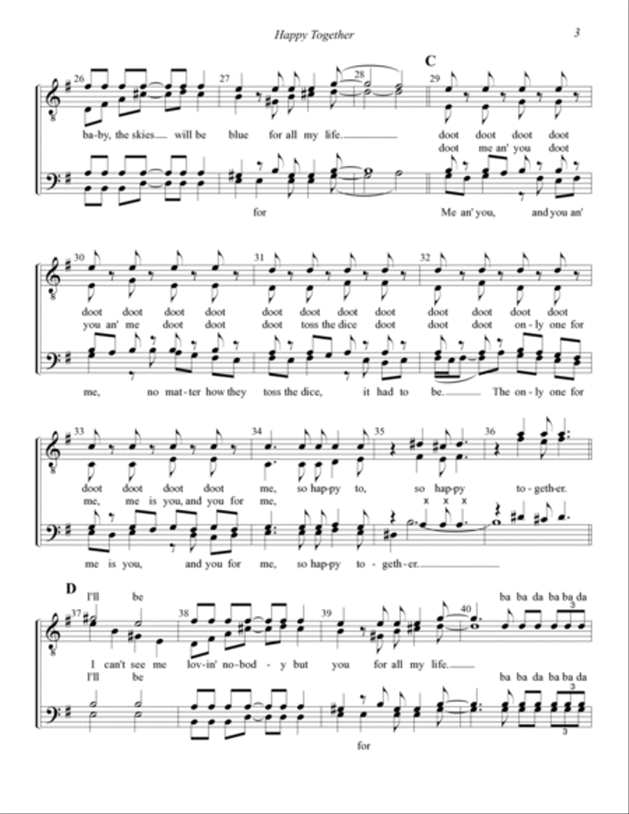 Happy Together (arr. Liz Garnett) TTBB scores gallery preview page 3