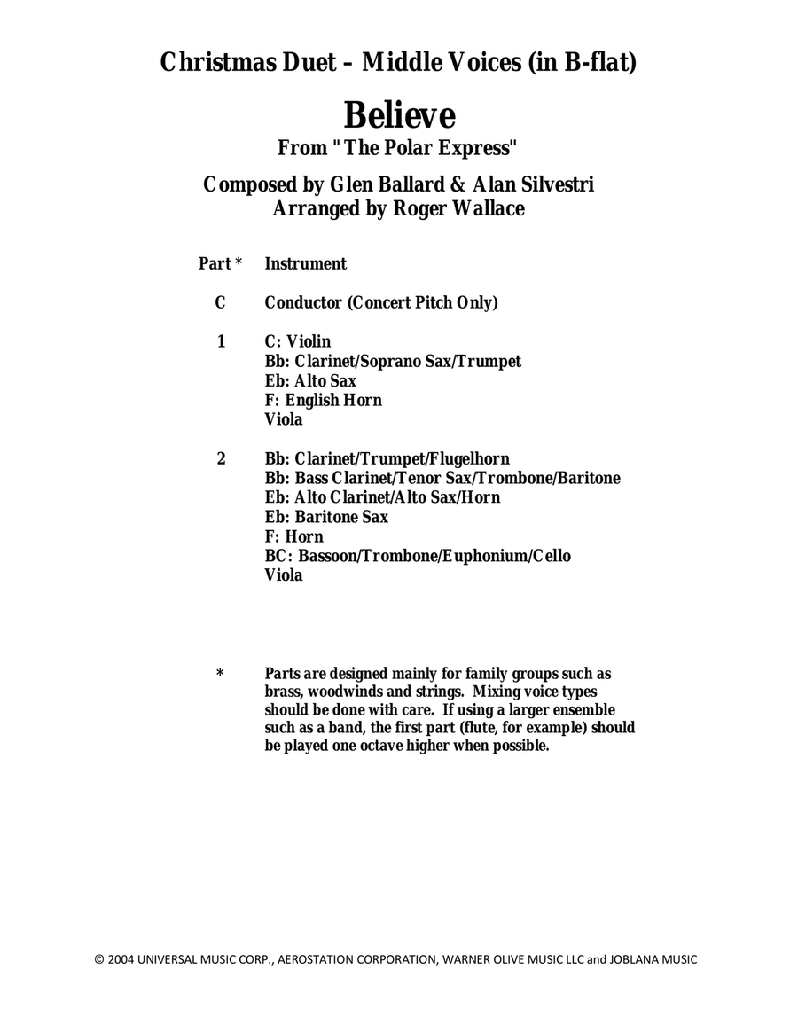 Believe E-Flat Instrument scores gallery preview page 1