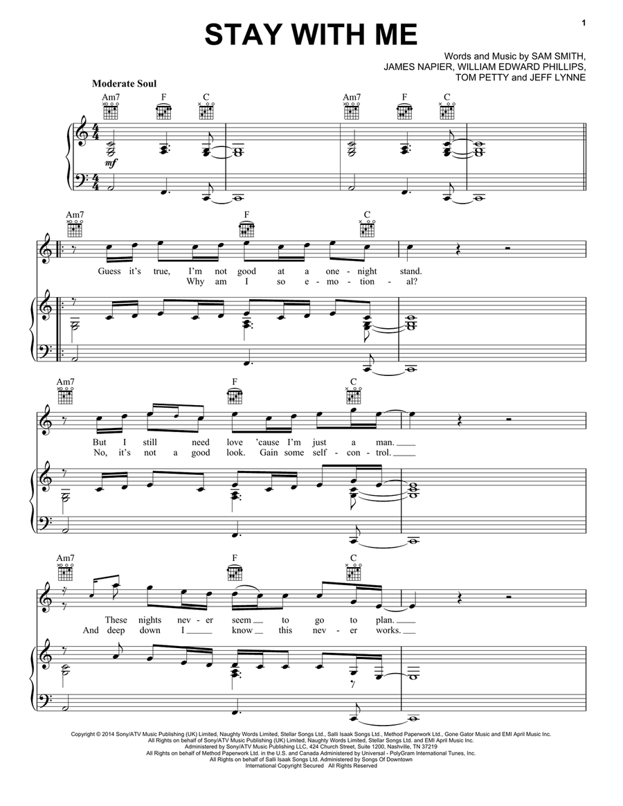 Stay With Me Piano, Vocal, Guitar scores gallery preview page 1