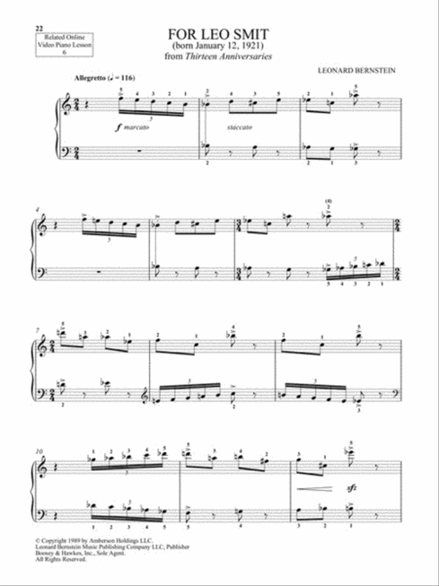 Leonard Bernstein - Selected Anniversaries for Piano Piano Method scores gallery preview page 8