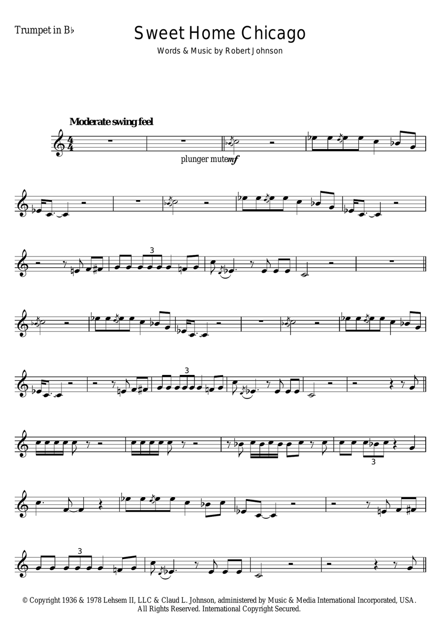 Sweet Home Chicago Trumpet Solo scores gallery preview page 1