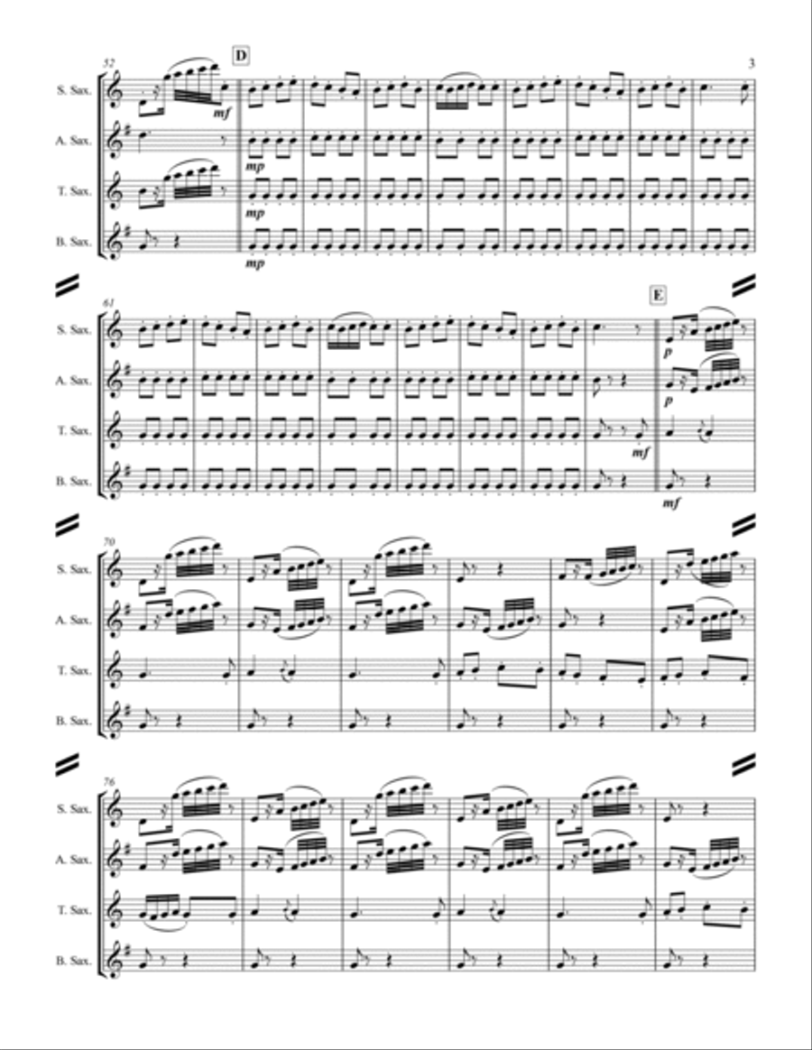 Bizet - Farandole from L'Arlesienne Suite No. II (for Saxophone Quartet SATB) Saxophone Quartet scores gallery preview page 4