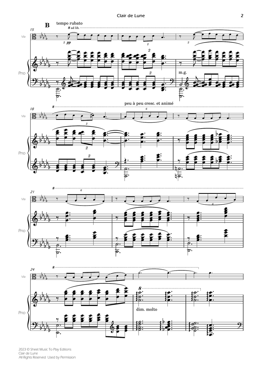 Clair de Lune by Debussy - Viola and Piano (Full Score) Piano scores gallery preview page 3