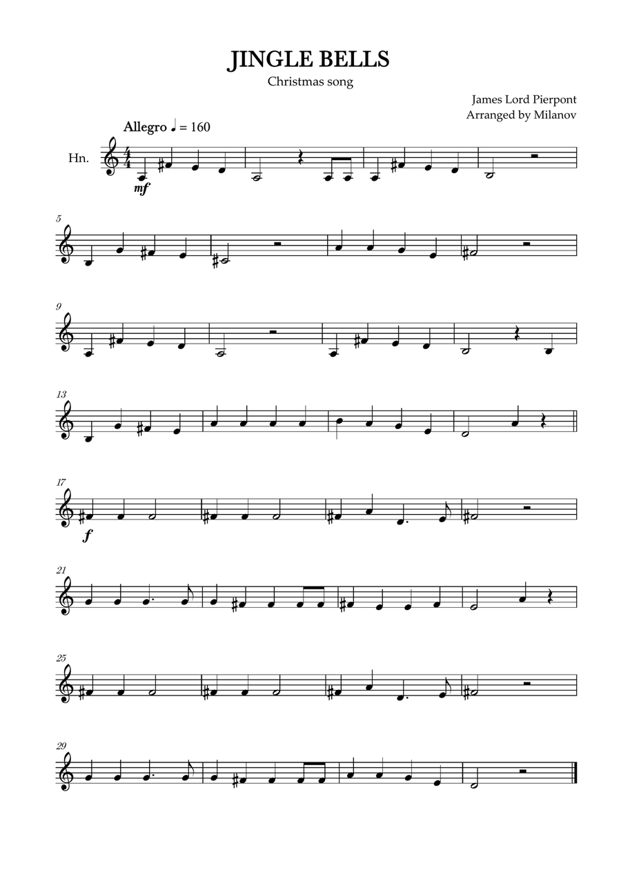 Book cover for Jingle Bells | Pierpont | Christmas song | french horn | easy