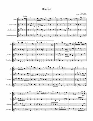 Bourree for Woodwind Quartet (Flute, Clarinet, Alto Sax, Tenor Sax)