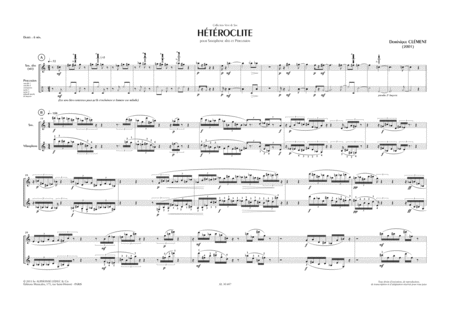 Heteroclite (6') (9e) (collection Vent De Sax) Pour Saxophone Alto Et Percu