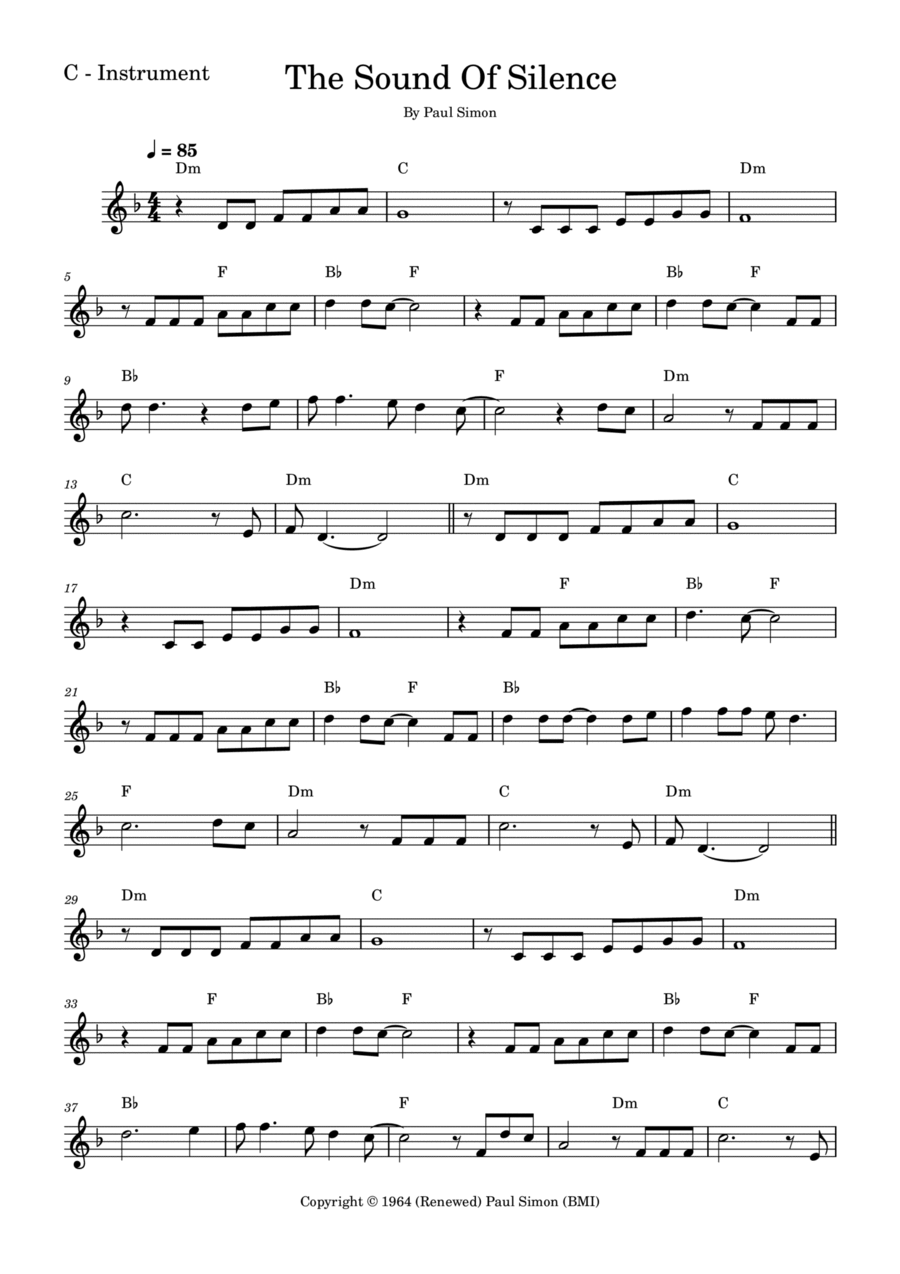 The Sound Of Silence Violin Solo scores gallery preview page 1