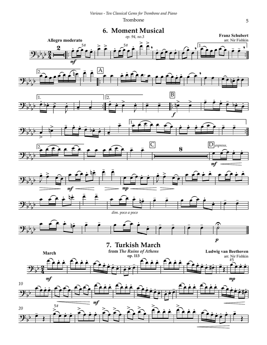 Ten Classical Gems for Trombone and Piano Piano scores gallery preview page 5