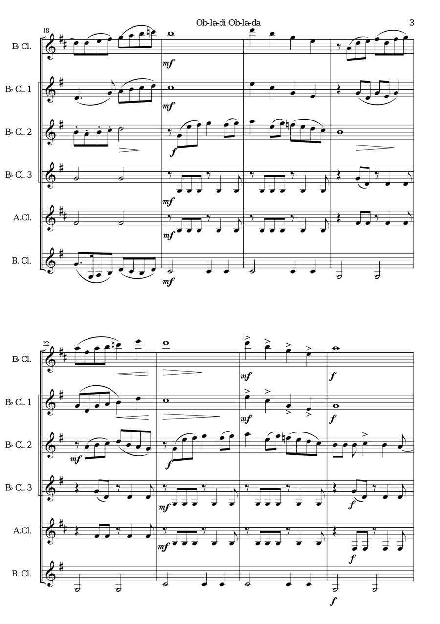 Ob-La-Di, Ob-La-Da Ob-La-Di, Ob-La-Da Woodwind Ensemble scores gallery preview page 3