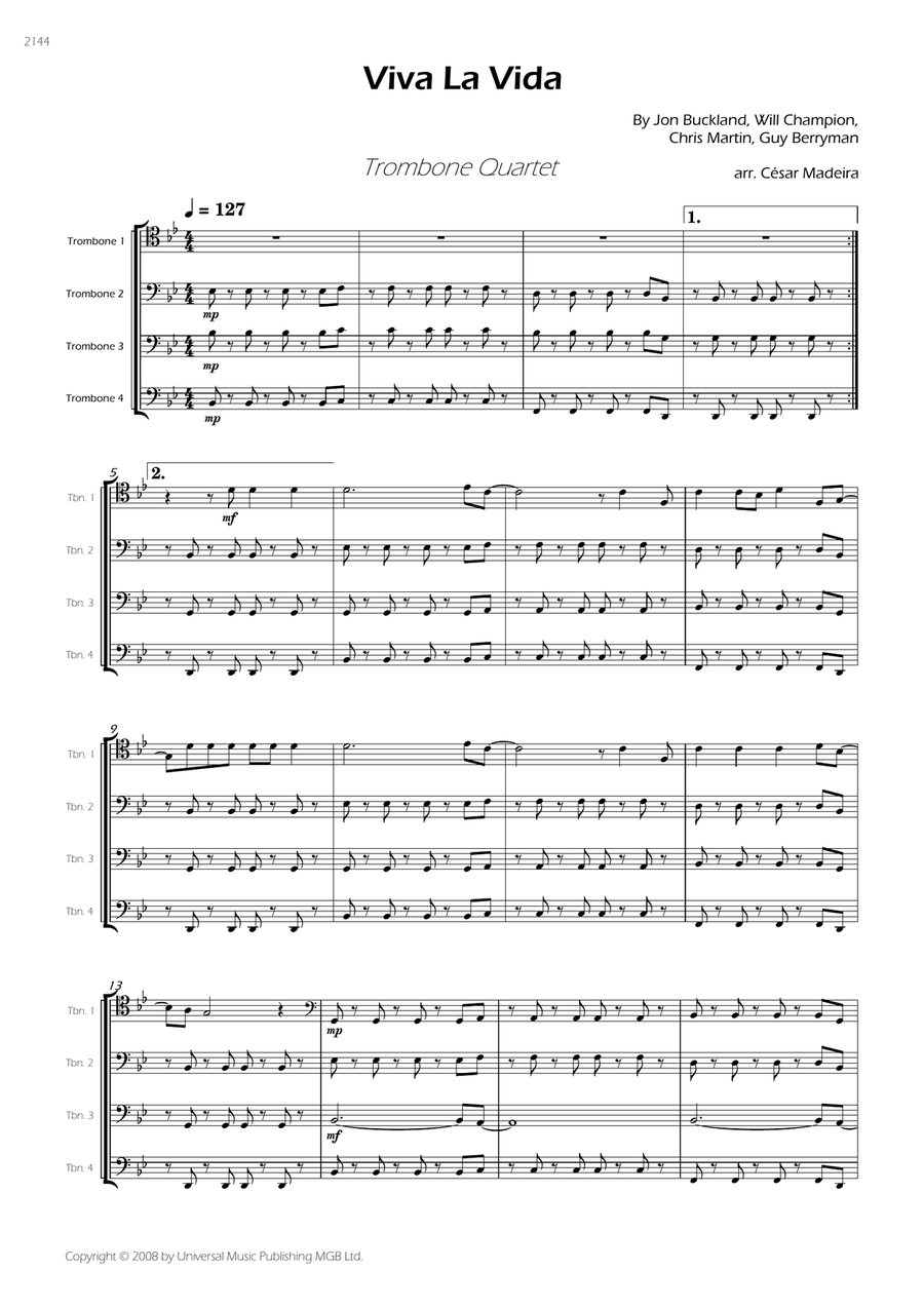 Viva La Vida - Score Only Brass Quartet scores gallery preview page 3