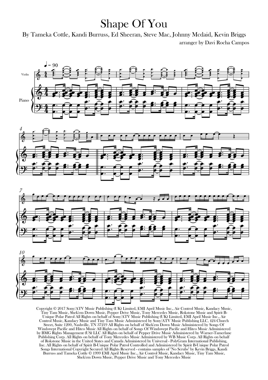 Shape Of You Violin Solo scores gallery preview page 1