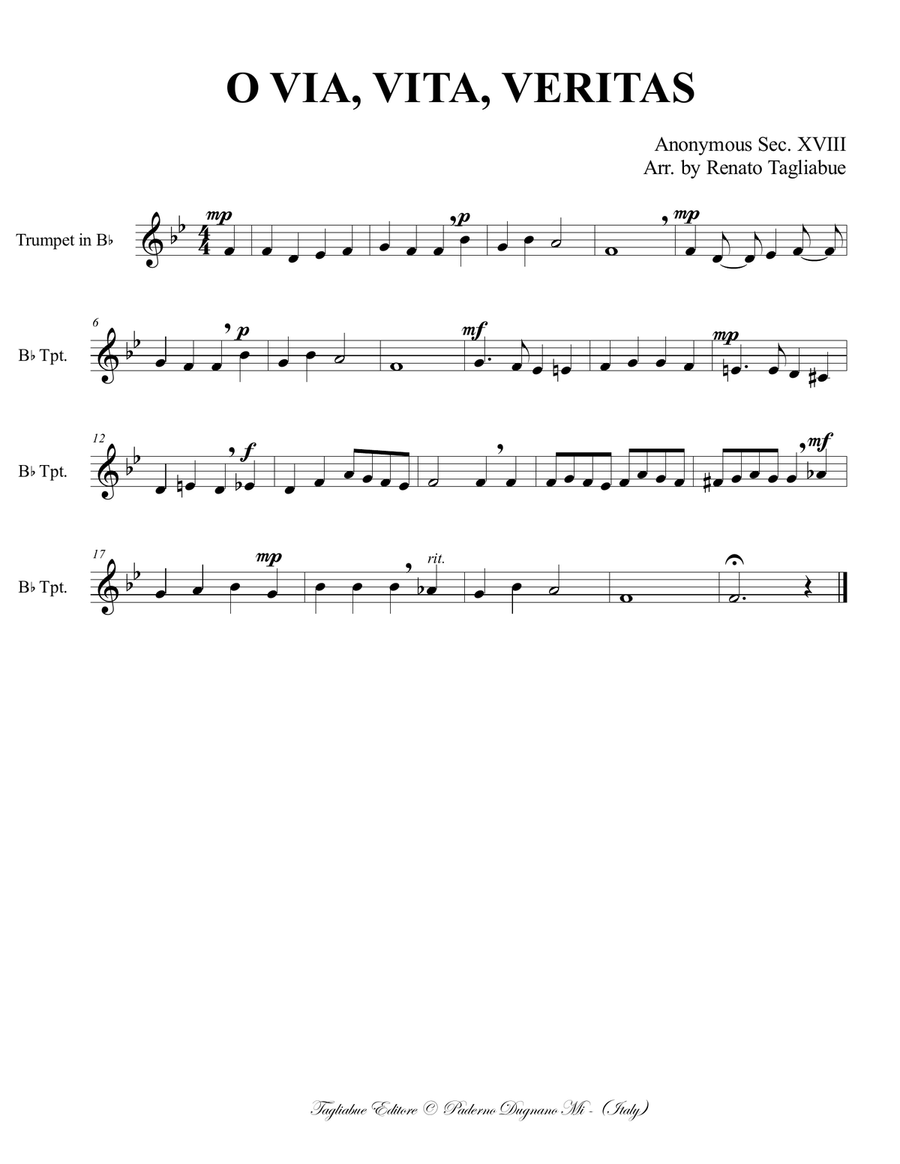 O VIA, VITA, VERITAS - Arr. for Brass Quintet with parts Brass Quintet scores gallery preview page 4