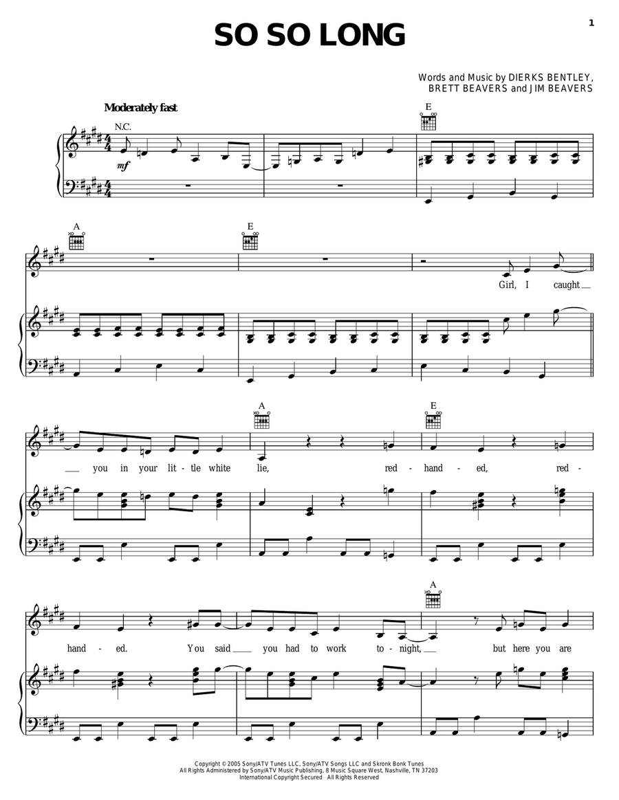So So Long So So Long Piano, Vocal, Guitar scores gallery preview page 1