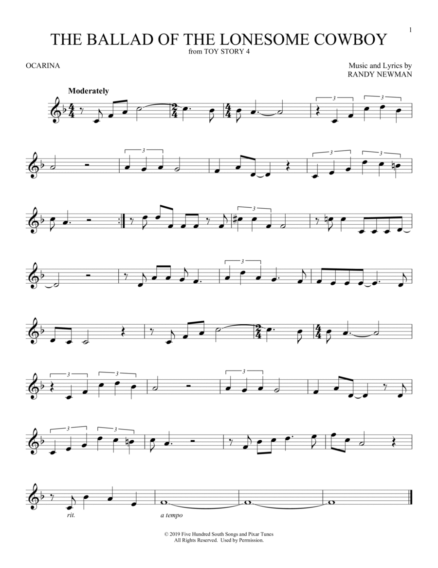 The Ballad Of The Lonesome Cowboy (from Toy Story 4) ocarina scores gallery preview page 1