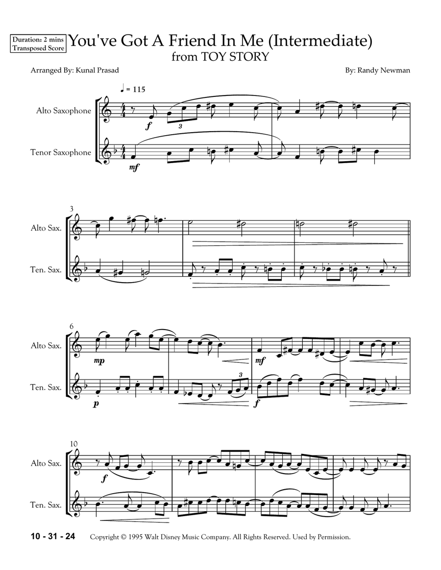 You've Got A Friend In Me Tenor Saxophone scores gallery preview page 6