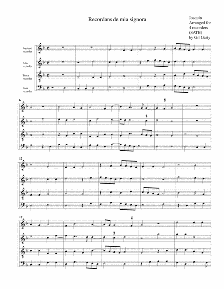 Recordans de mia signora (arrangement for 4 recorders)