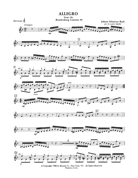 Allegro from Brandenburg Concerto No. 3 - Baritone T.C.