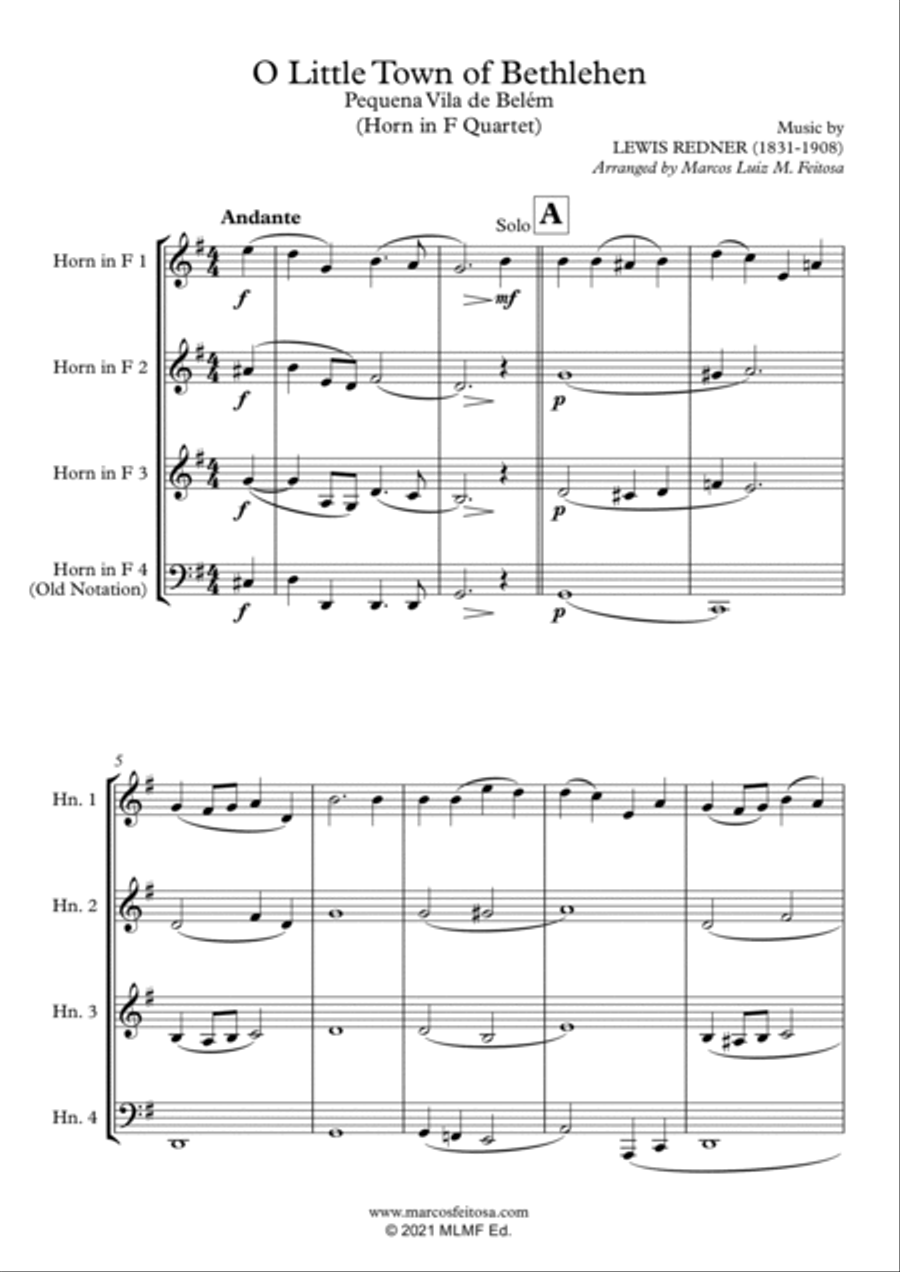 O Little Town of Bethlehem - Horn in F Quartet French Horn Quartet scores gallery preview page 3