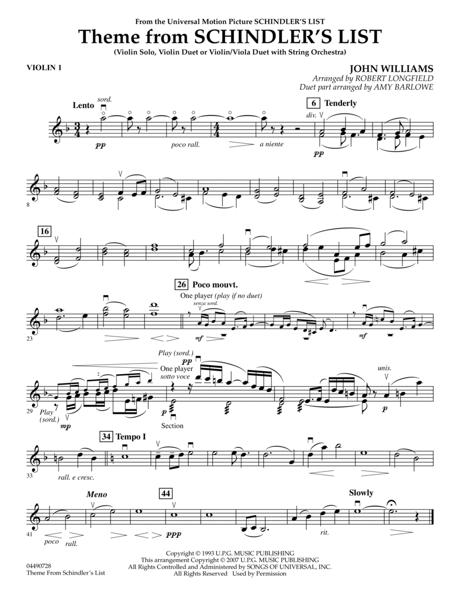 Theme from Schindler's List - Violin 1 Orchestra scores gallery preview page 1