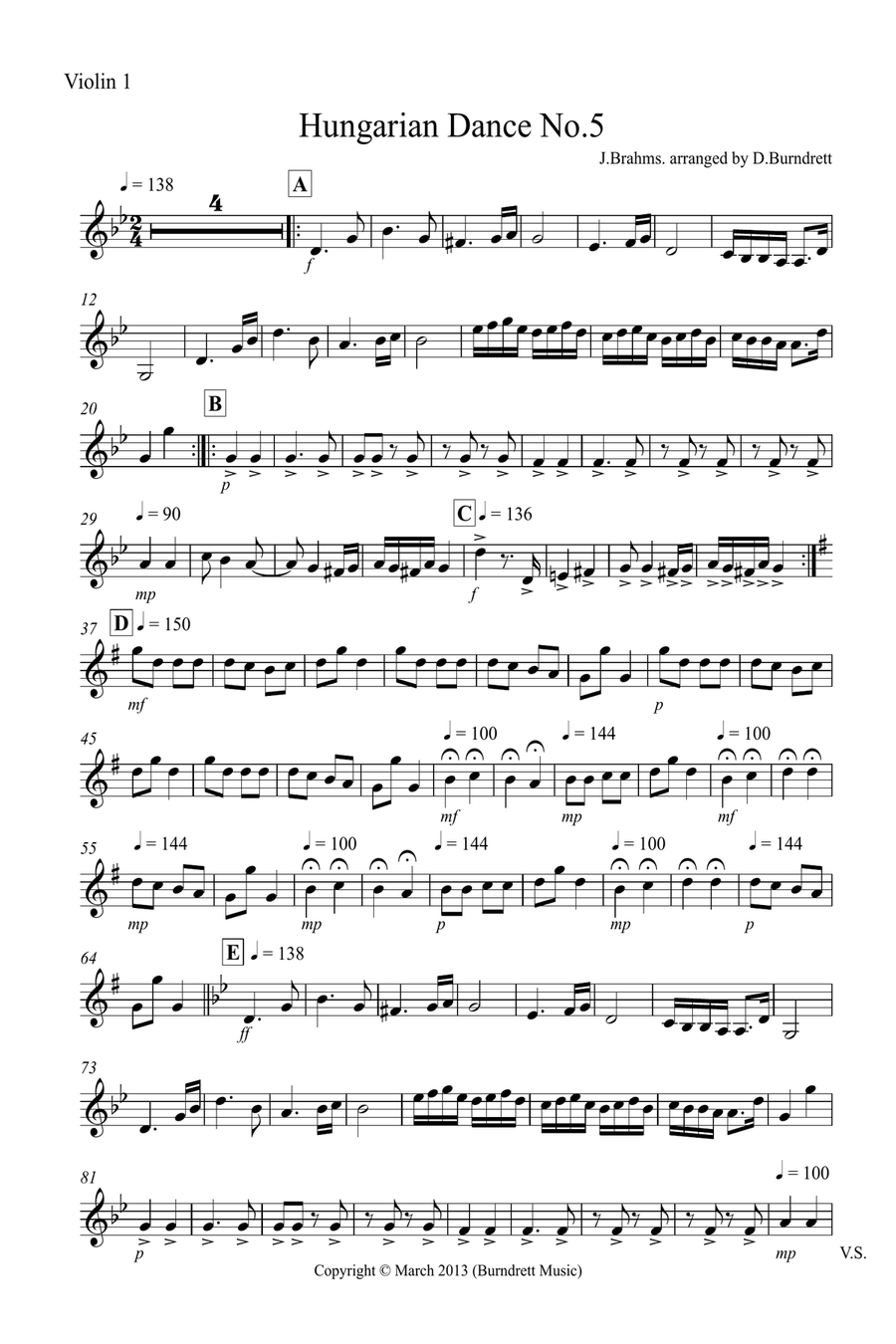 Hungarian Dance No.5 for String Orchestra String Quartet scores gallery preview page 6