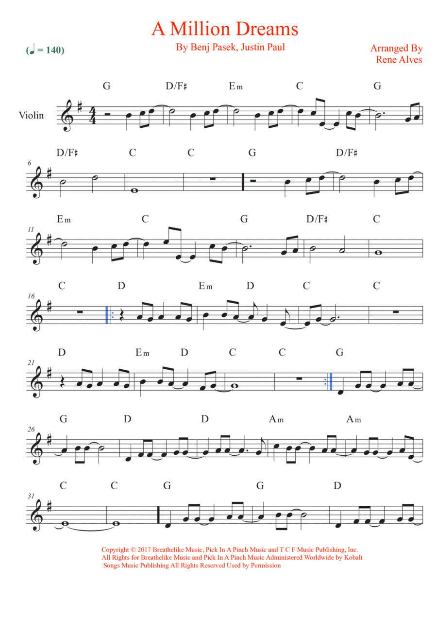 A Million Dreams A Million Dreams Violin Solo scores gallery preview page 1