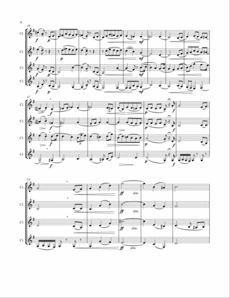 H. Waelput: Cantabile for Four Clarinets (orig. Four Violas) Clarinet Quartet scores gallery preview page 4