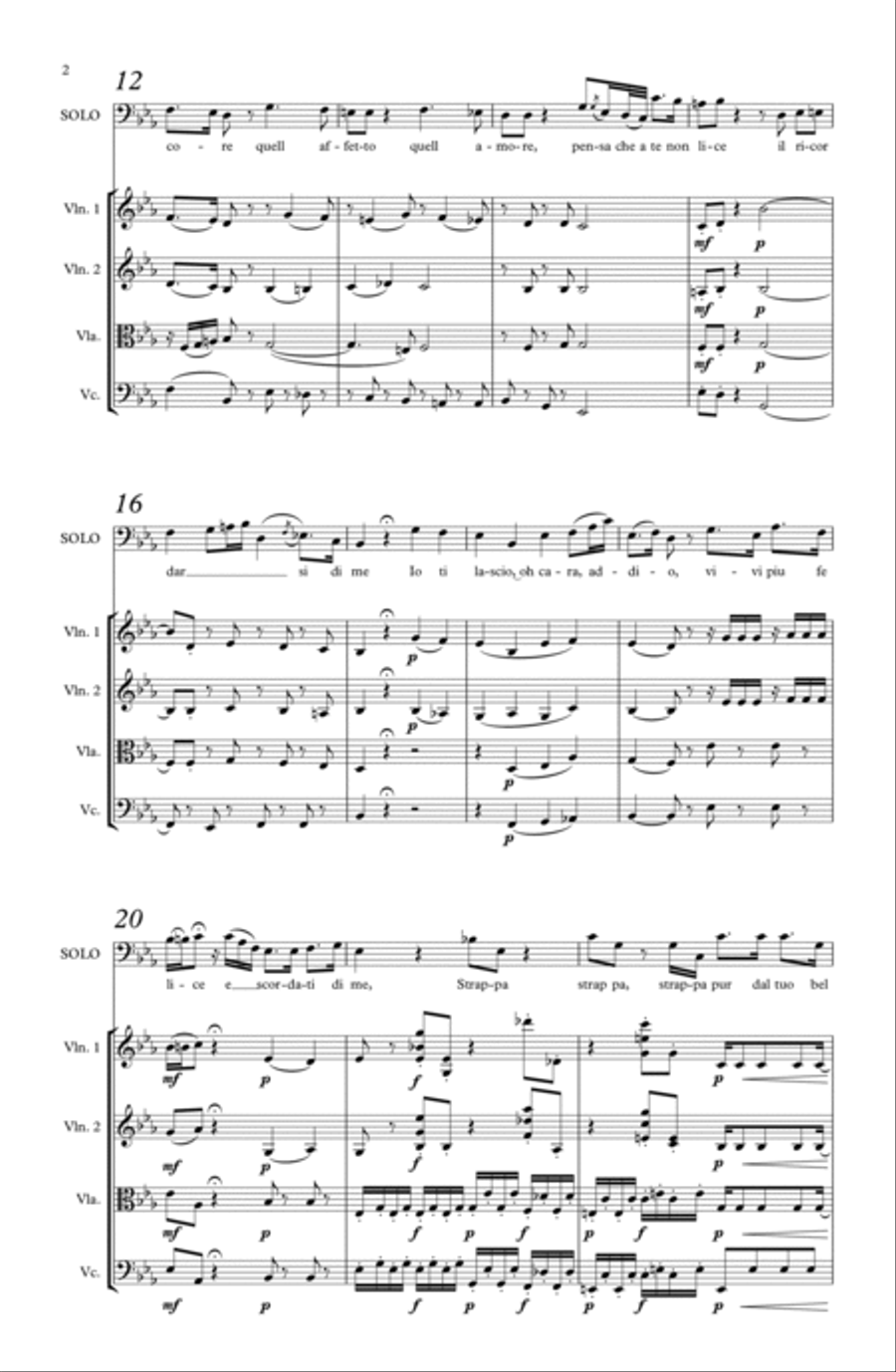 Mozart Bass aria Io ti lascio, o cara, addio String Orchestra scores gallery preview page 3