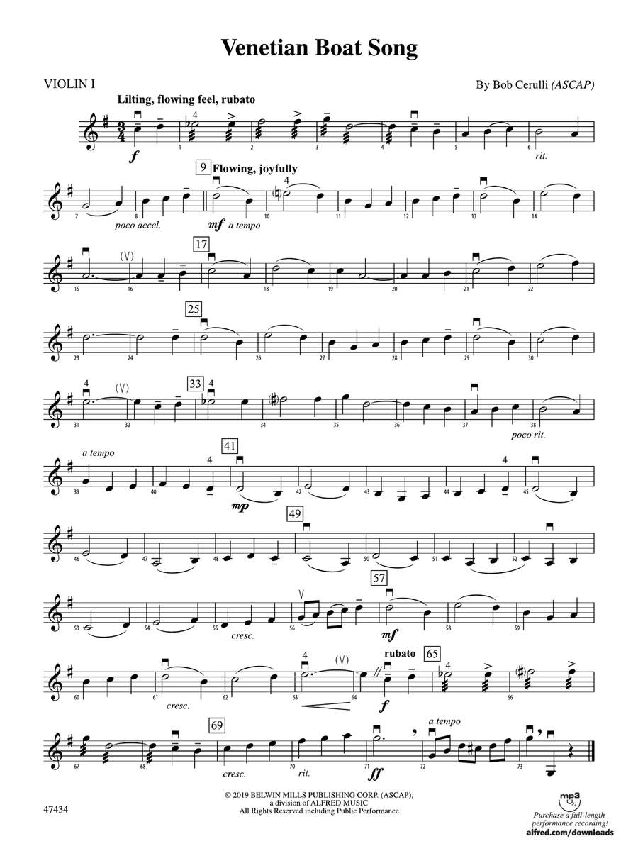 Venetian Boat Song: 1st Violin String Orchestra - Digital Sheet Music