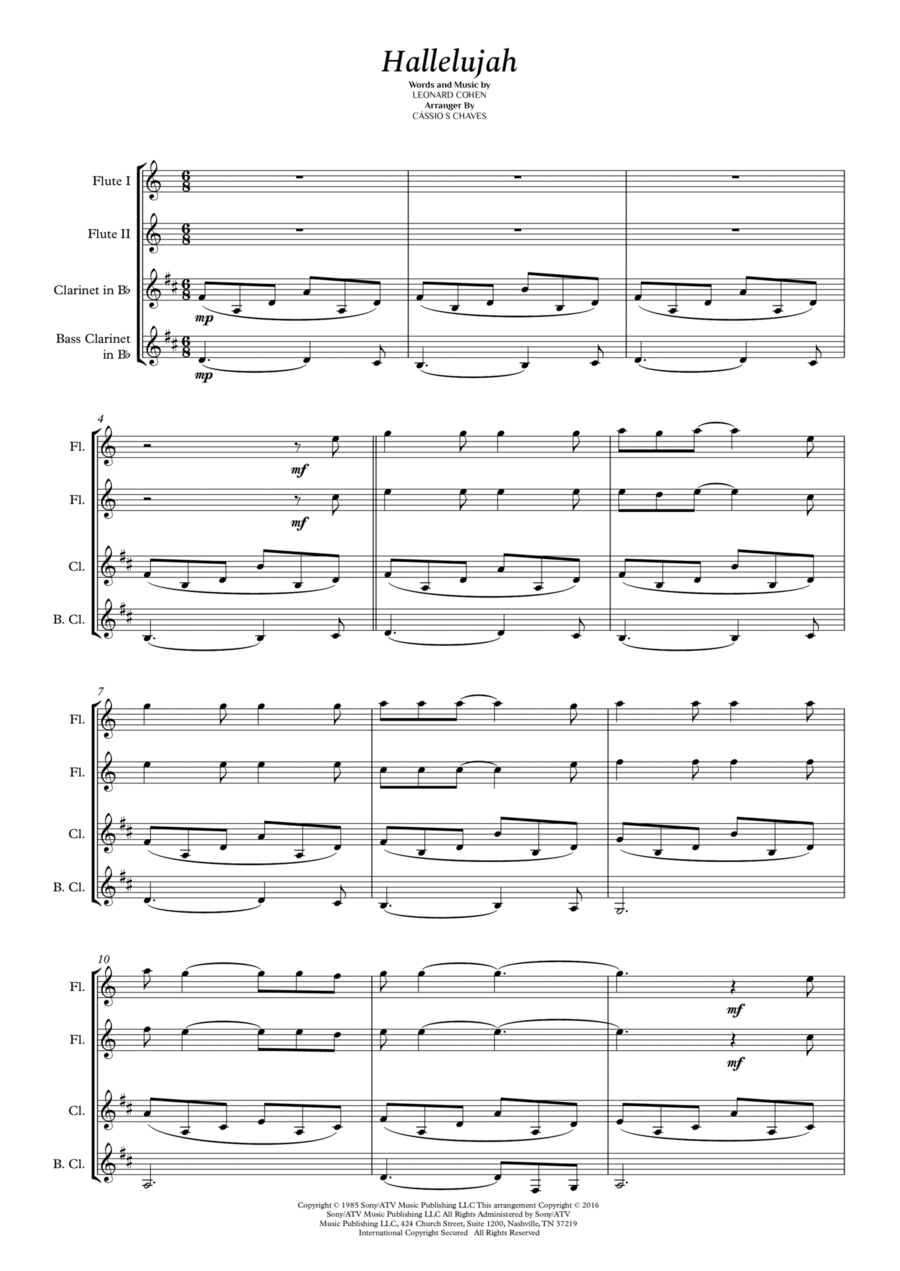 Hallelujah Woodwind Quartet scores gallery preview page 1