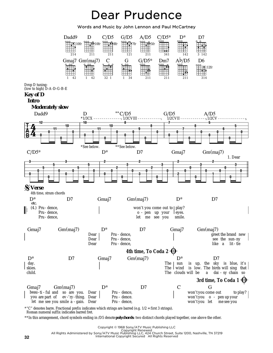Dear Prudence Guitar scores gallery preview page 1