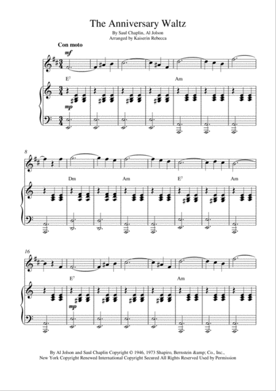 The Anniversary Waltz Tenor Saxophone scores gallery preview page 1